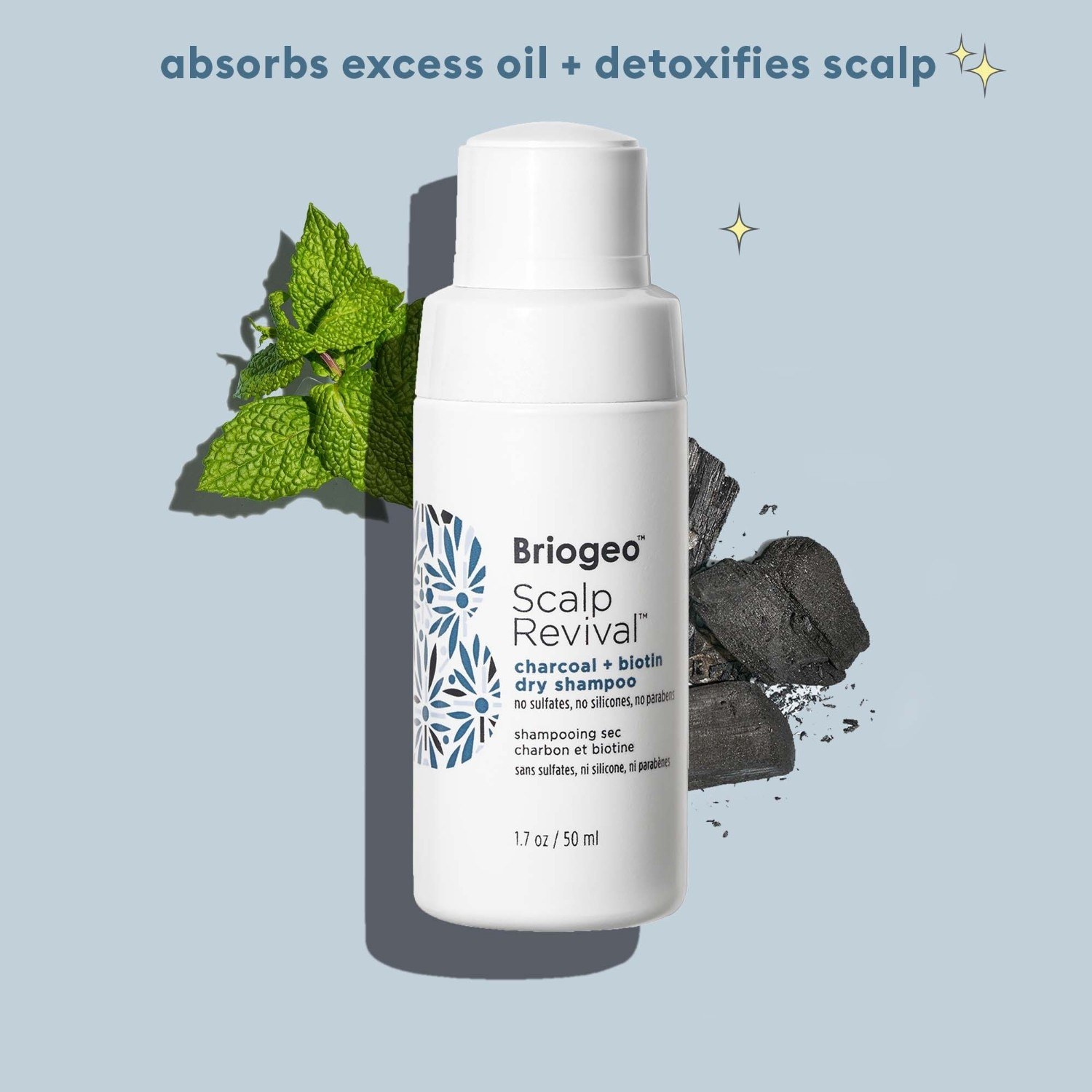 Briogeo suhi šampon za obnovu vlasišta™ s aktivnim ugljem i biotinom – 50 g