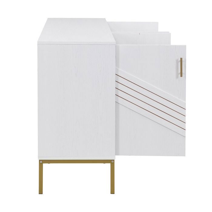 Modern 4-Door Sideboard - 160x40x80.5 cm - White MDF - Geometric Design - Flexible Storage