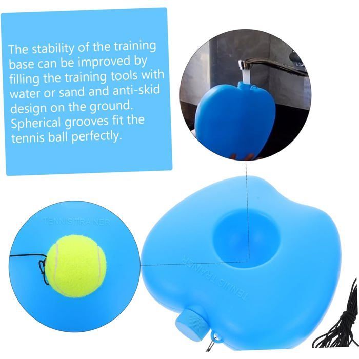Entrenador de tenis único con base de rebote de plástico azul, equipo de entrenamiento individual, Etiqueta