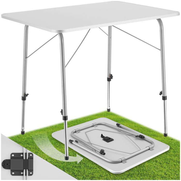 Mesa de camping - TECTAKE - JULIAN, plegable y compacta, con patas telescópicas, 80 x 60 x 68 cm - Gris