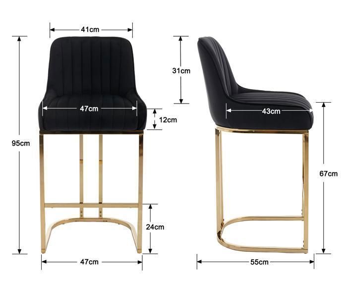 Wahson Chaise de Bar en Velours Chaise Bar Pied Doré Tabouret Bar Lot de 2, Tabouret de Bar avec Coussin Épais, Noir
