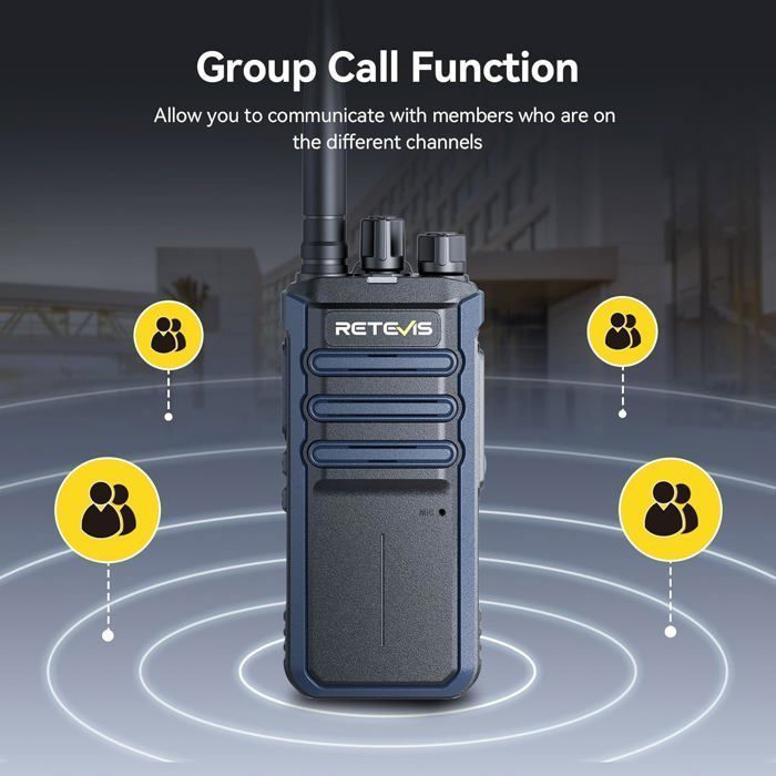 Retevis RT86A Talkie Walkie Longue Distance Adulte, 2500 mAh, Appel de Groupe, Haute Puissance, Professionnel pour Sécurité, Hôtel