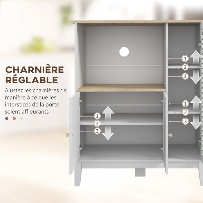 Mueble para microondas - HOMCOM - mueble de cocina con 1 nicho, 3 puertas de cristal templado - madera y cristal - 80x35x97cm - blanco