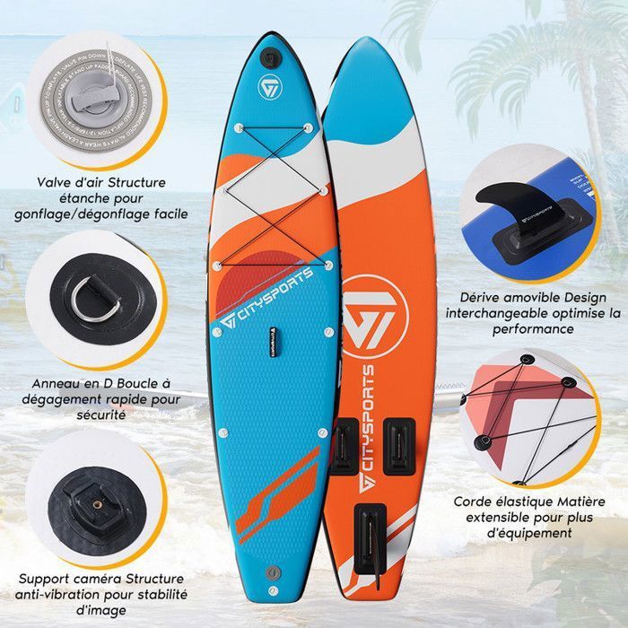 Opblaasbaar stand-up paddleboard - Oranje - 320*80*15 cm - Tot 160 kg - Complete accessoires - SUP