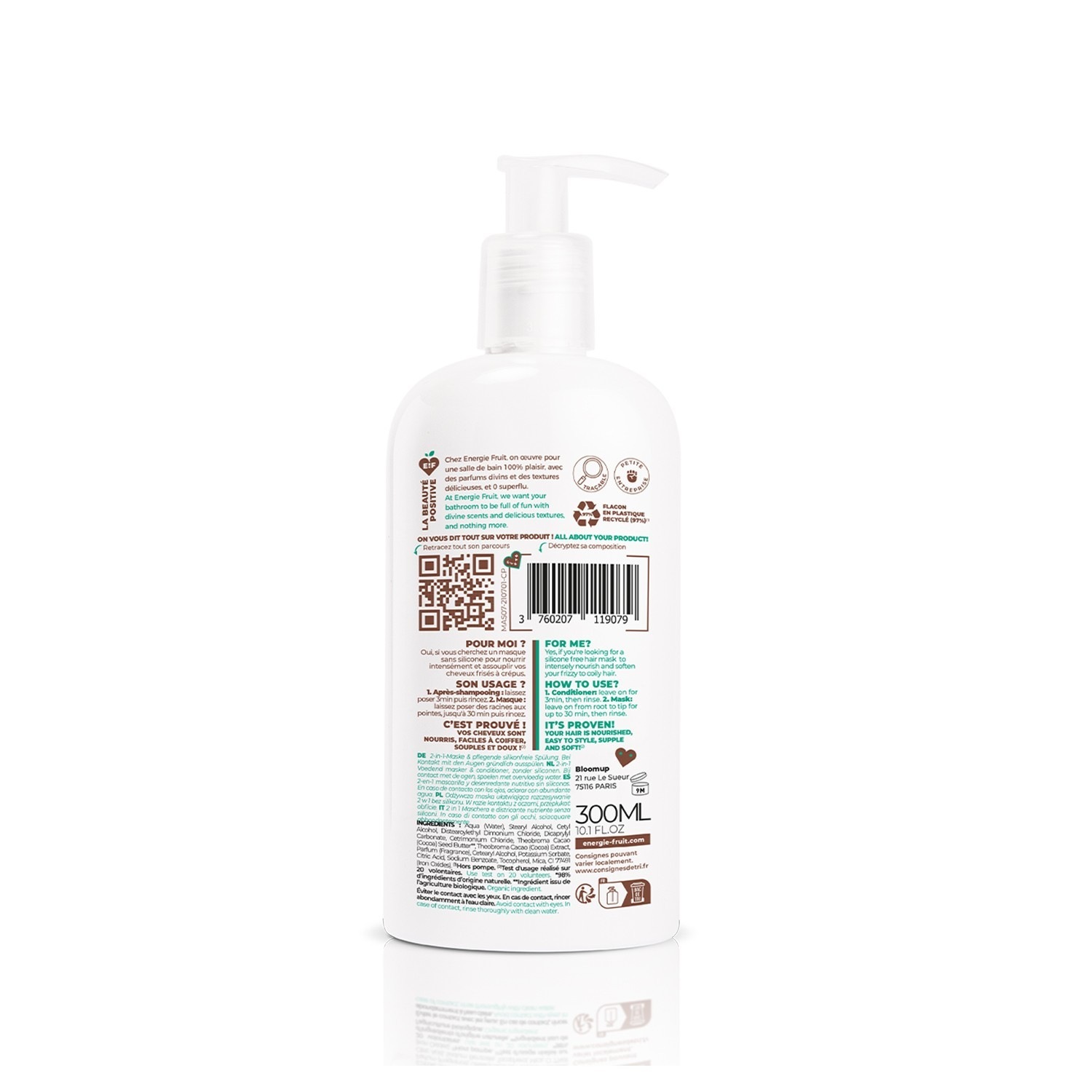Energie Fruit masque 2 en 1 nutri frizz sans silicone - cheveux frises a crepus - beurre de cacao bio et poudre de cacao