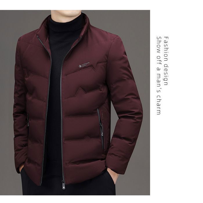 Giacca imbottita da uomo casual, elegante, con collo alto, tinta unita - Borgogna