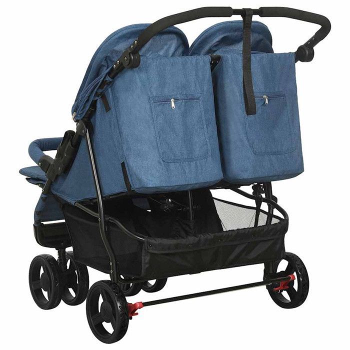 vidaXL Double Stroller Navy Blue Steel