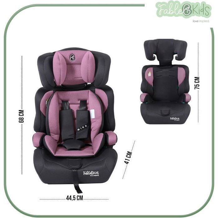 Seggiolino auto per bambini FableKids | Cintura di sicurezza a 3 punti | Seggiolino auto per bambini da 76 a 150 cm | Rosa