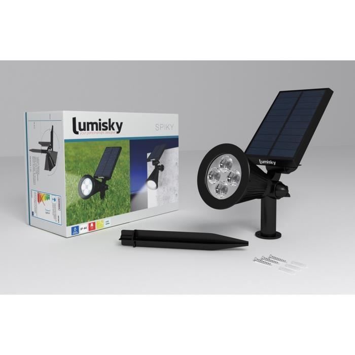 Foco solar exterior impermeable - LUMISKY - 4 LED blancos - 200 lm - Cabezal giratorio de 90°