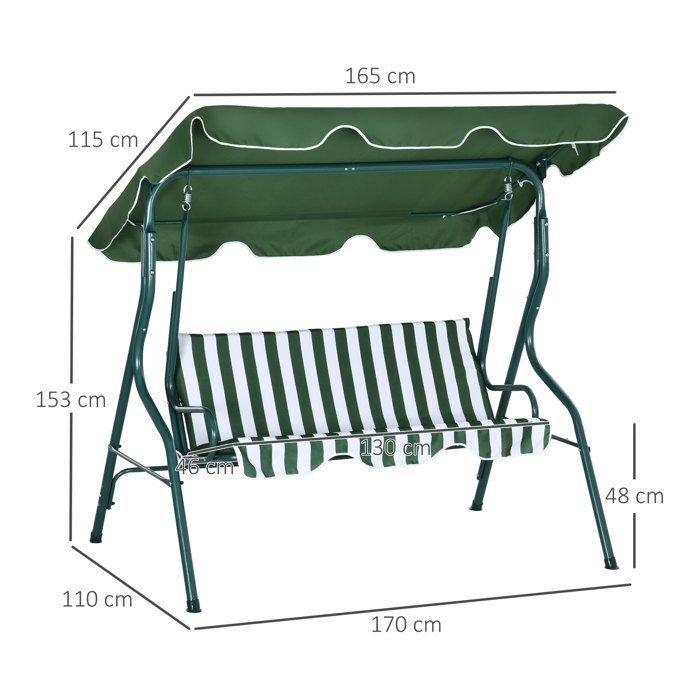 Altalena da giardino - Outsunny - 170x110x153cm - Metallo - verde