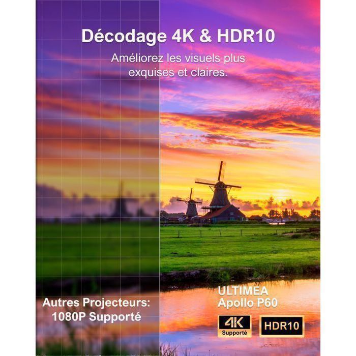 Projetor de vídeo ULTIMEA Full HD, compatível com projetores de vídeo 4K (900 ANSI), detecção de objetos, foco automático 6D/correção trapezoidal, Apollo P60