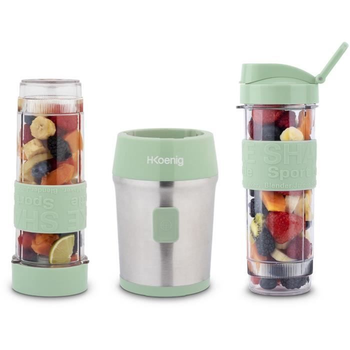 Mini blender - H.KOENIG - SMOO18 - 300 W - 570 mL - Pastel green - 2 bottles included - BPA free