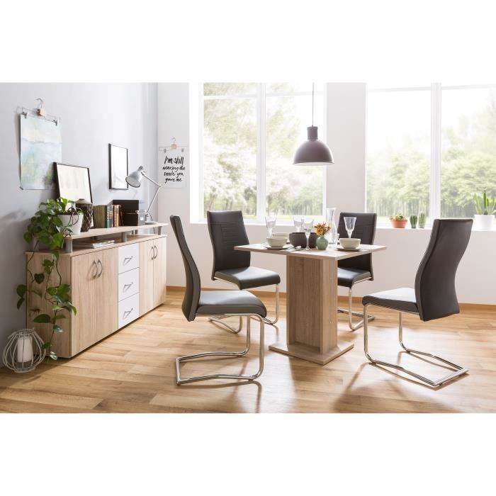 Table à manger de 2 à 4 personnes - Carrée - Classique - Décor chêne - GUSTAVE - L 80 x l 80 cm