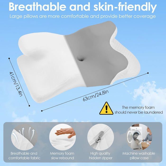 Almohada cervical ergonómica, almohada de espuma viscoelástica para soporte del cuello, almohada para dormir de lado, boca arriba o boca abajo.