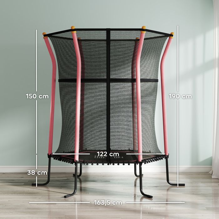 Children's trampoline - HOMCOM - Ø 1.63 x 1.9 m, safety net, zipped door, 6 poles - steel - pink/black
