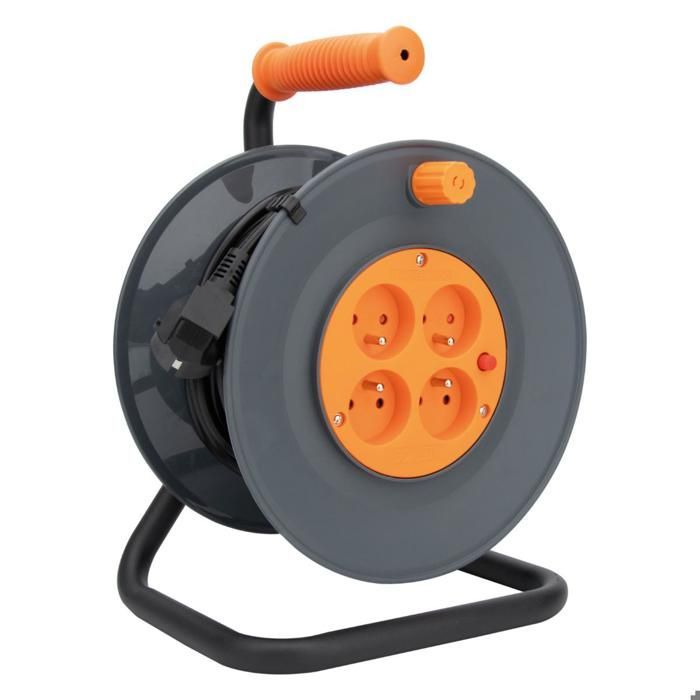 Carrete de cable de 4 tomas H05VV-F 3G1mm² 25m + disyuntor - Negro - Zenitech