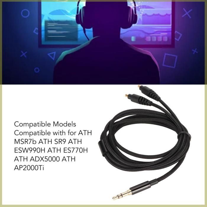 Cable de repuesto para auriculares Cocosity, cables de audio compatibles con ATH MSR7B, ATH SR9, ATHE ESW990H y sonido para proyectores.