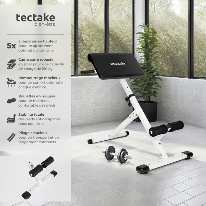 Banco de pesas - TECTAKE - Máquina de ejercicios para espalda y abdominales COLEMAN - Negro/Blanco