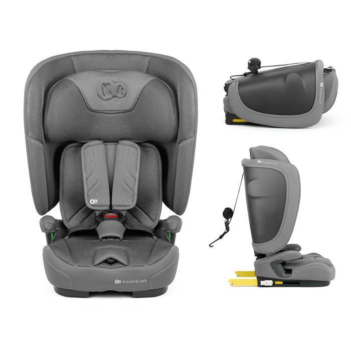 Seggiolino auto Kinderkraft FIX2GO I-SIZE, 76–150 cm, da 15 mesi a 12 anni, ISOFIX, schienale pieghevole, facile da trasportare, grigio.