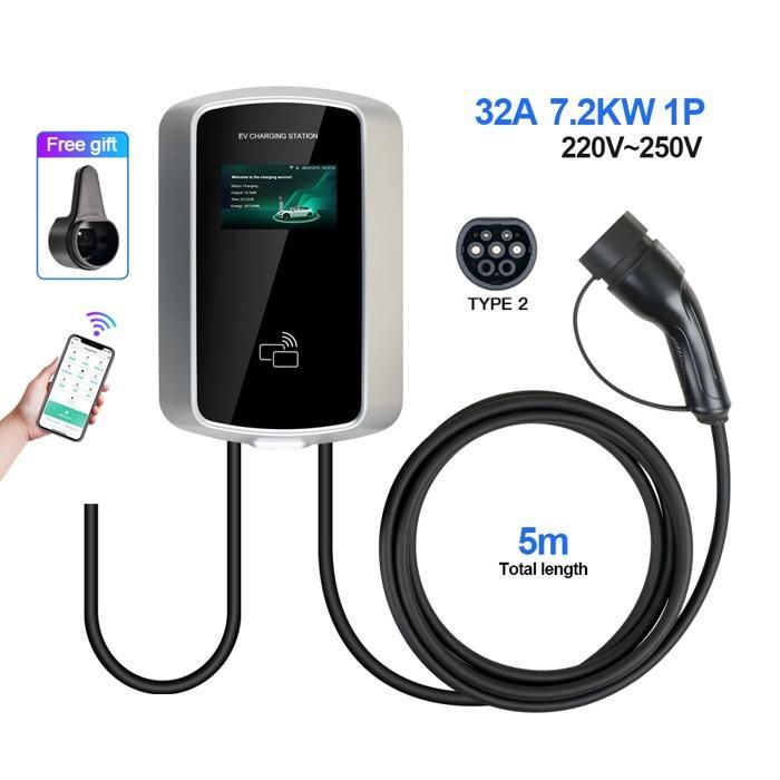 Estación de carga para vehículos eléctricos, control mediante aplicación inteligente, ajustes de corriente regulables, 7,2 kW 32 A, monofásica, TIPO 2