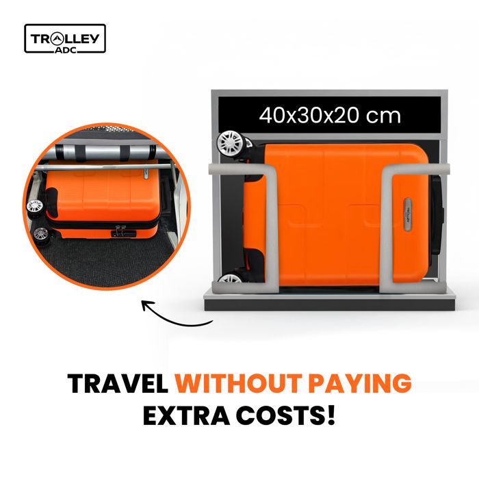 Mala de cabine Ryanair 40x30x20 cm – ABS rígido e leve – 4 rodas duplas removíveis – Preta – Carrinho ADC – Etiqueta de bagagem grátis