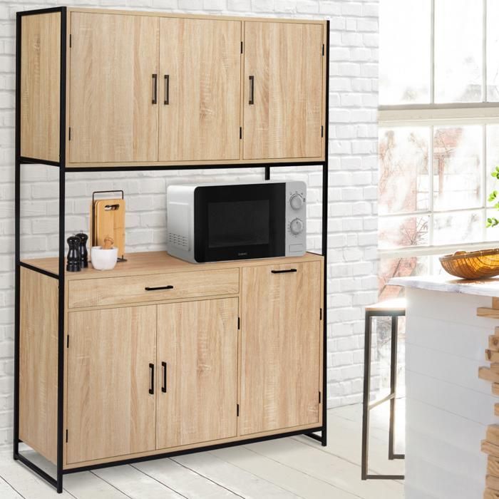 IDMARKET Buffet de cuisine 120 CM DETROIT meuble 6 portes design industriel + tiroir