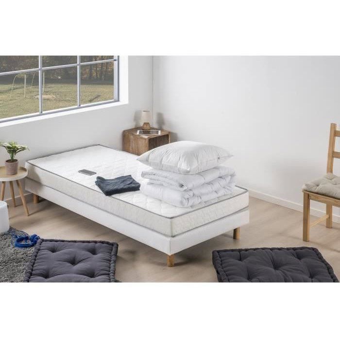 Pack listo para dormir: Colchón de 90x190 cm + Base de cama + Edredón + 1 almohada de 60x60 cm - 14 cm - DEKO DREAM TOP