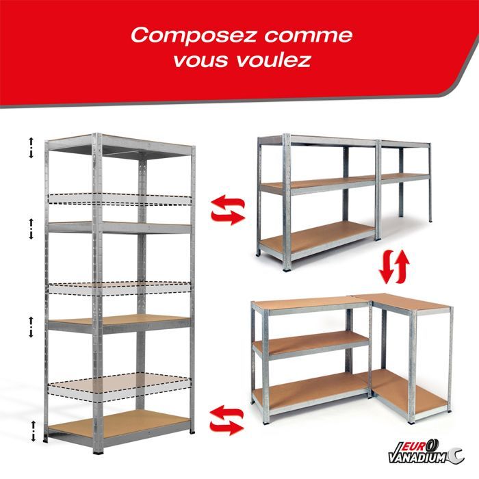 Banco da lavoro triplo con ripiani per carichi pesanti, 150 x 30 x 210 cm - EURO VANADIUM - 12 ripiani - portata massima 960 kg