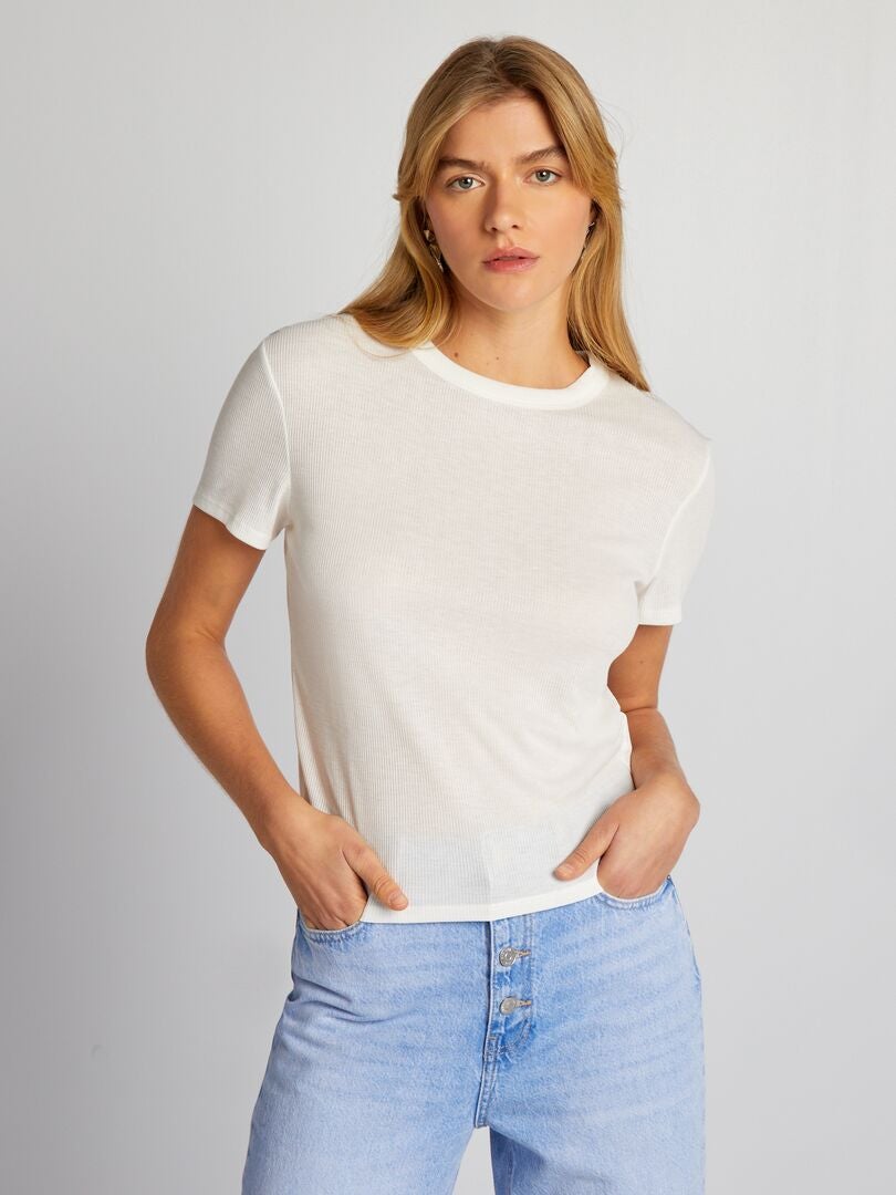 Camiseta de malha canelada - BRANCA