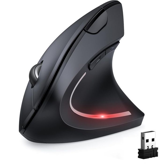 Souris Ergonomique sans Fil Rechargeable, Bluetooth + 2,4G Wireless Mouse, 1600 DPI,  Plug and Play, pour Droitier, PC, Mac