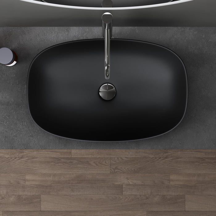 Lavabo de encimera doporro, negro mate, 60x39,5x14 cm, lavabo ovalado de cerámica con revestimiento NANO Easy Clean, Brüssel104