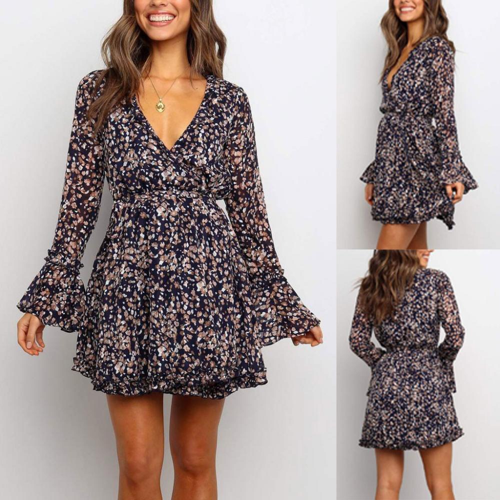 Abito lungo a maniche lunghe autunno inverno donna corto festa volant donna elegante tinta unita abito in chiffon da donna Vestidos