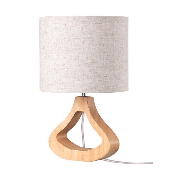 Lámpara de mesa EDISHINE con pantalla de lino, bombilla LED E27 de 2700K incluida, base de madera maciza.