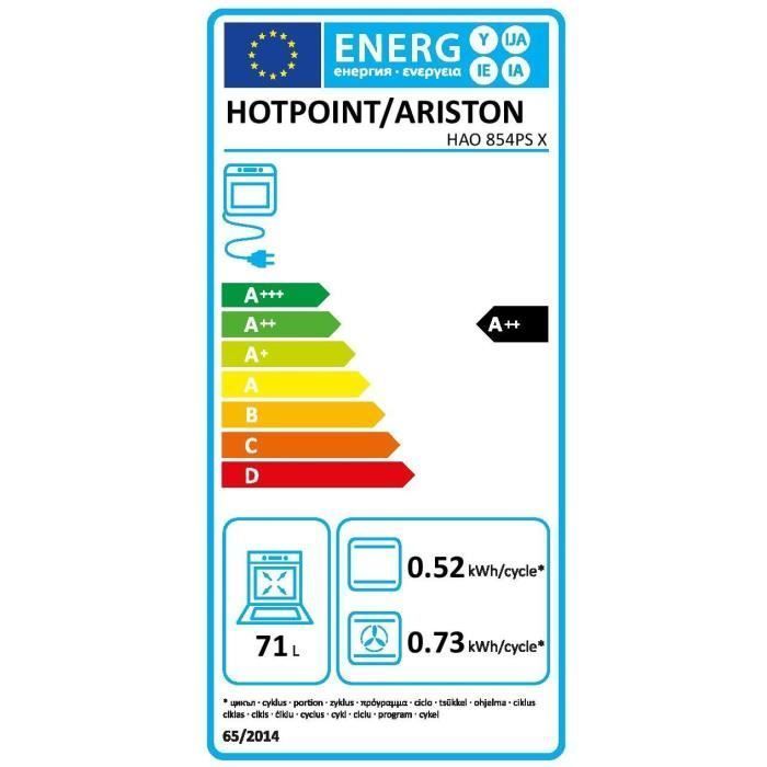 Forno da incasso - Pulizia pirolitica - Cottura ventilata - HOTPOINT - HAO854PSX - Acciaio inox - 71 L - Classe energetica A++ - Funzione vapore