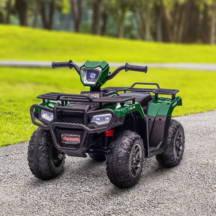 Quad eléctrico infantil - HOMCOM - 12V - doble motor, velocidad 2-4 km/h, faros y música - PP y acero - 88x45x50cm - verde