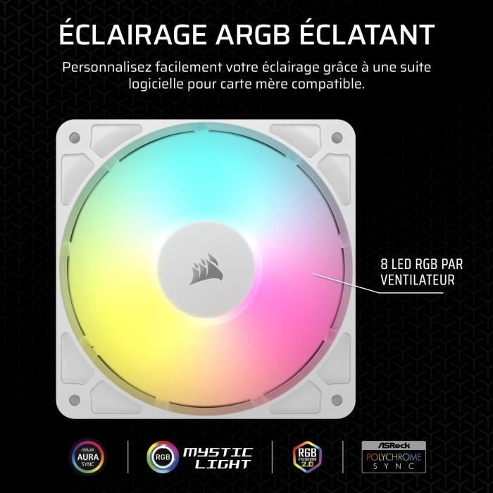 Kit com 3 ventoinhas ARGB de 120 mm - CORSAIR - RS120 - Brancas
