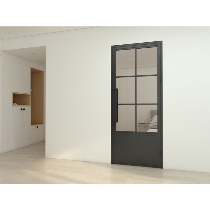 Schulte loft-style interior glass door, 83x204cm, hinged glass door, workshop style, black base, 6 panes, right-hand opening