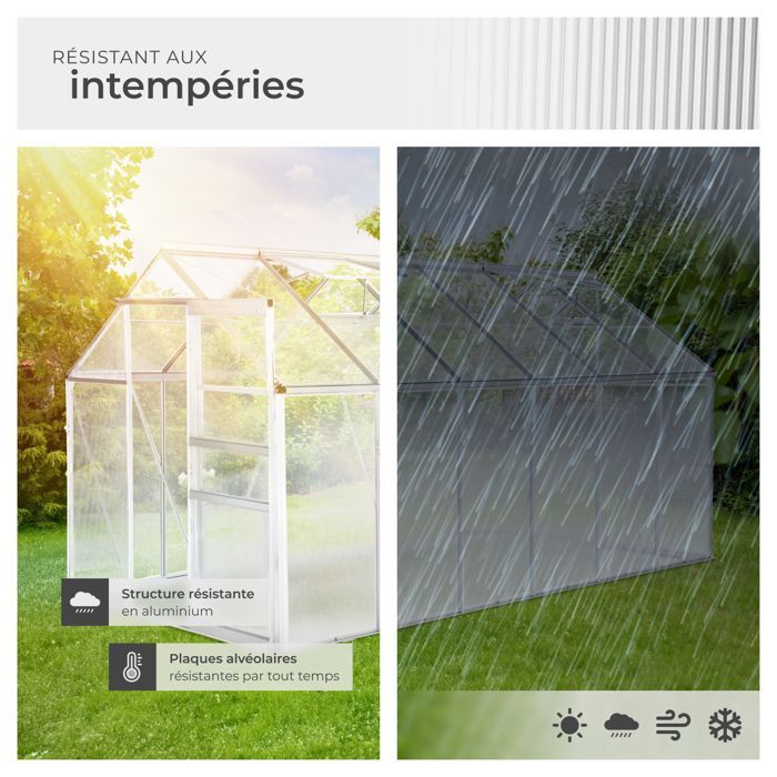 Serre de jardin - TECTAKE - Serre d'extérieur en polycarbonate surface 11,13 m³ porte coulissante 185 x 375 x 195 cm sans fondation