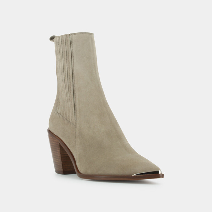 Boots à talon et à fronces  en croute taupe