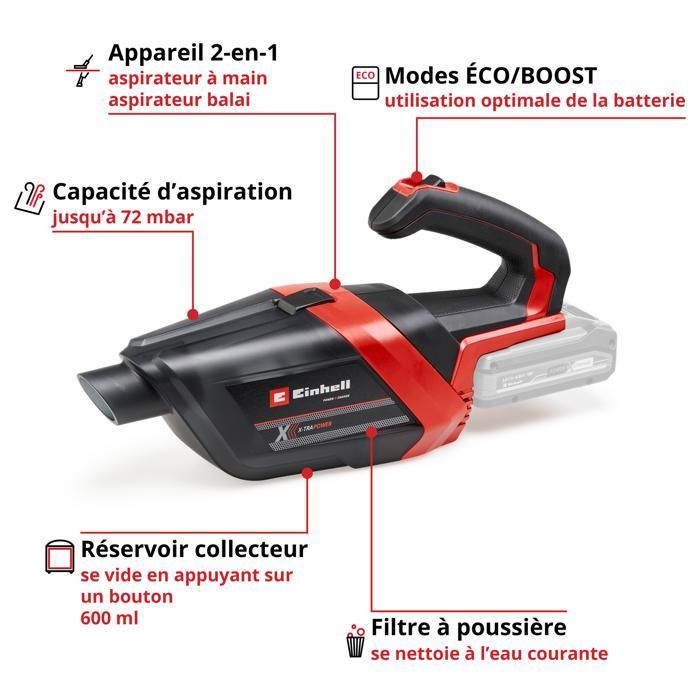 Aspiradora de mano inalámbrica Einhell TE-HV 18/06 Li - Solo PXC (18 V, con accesorios). Se suministra sin batería ni cargador.