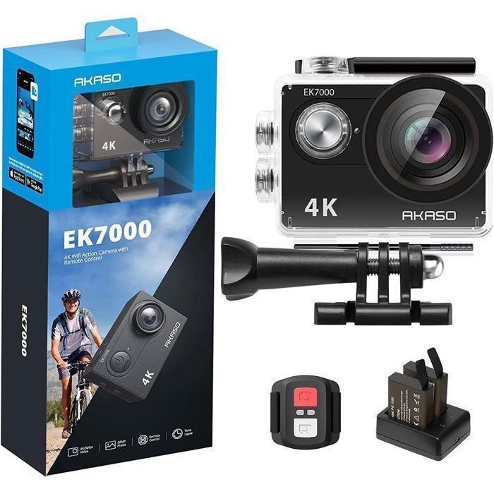 AKASO EK7000 4K 30FPS 20MP actionkamera med 170° vidvinkel, fjernkontroll, WiFi-videokamera, 30M vanntett, svart