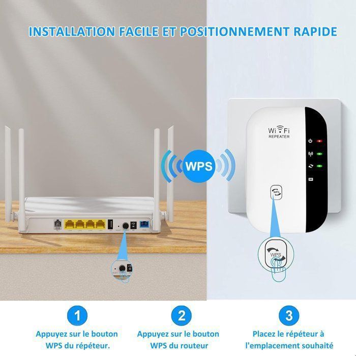 WiFi-repeater, WiFi- en 2,4 GHz-netwerk, 300 Mbps, repeatermodus/AP-modus, WPS-toegangspunt compatibel met routers en apparaten (wit)