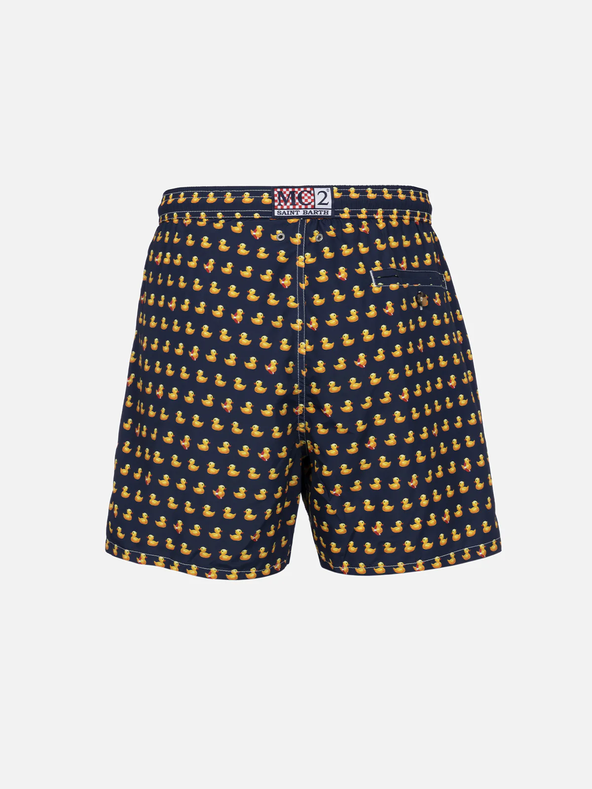 Man Lighting Mid-Length Swim Shorts | Quick-Drying, Rubber Duckies All-Over Print | Elastic Waistband, Adjustable Drawstring | MC2 Saint Barth