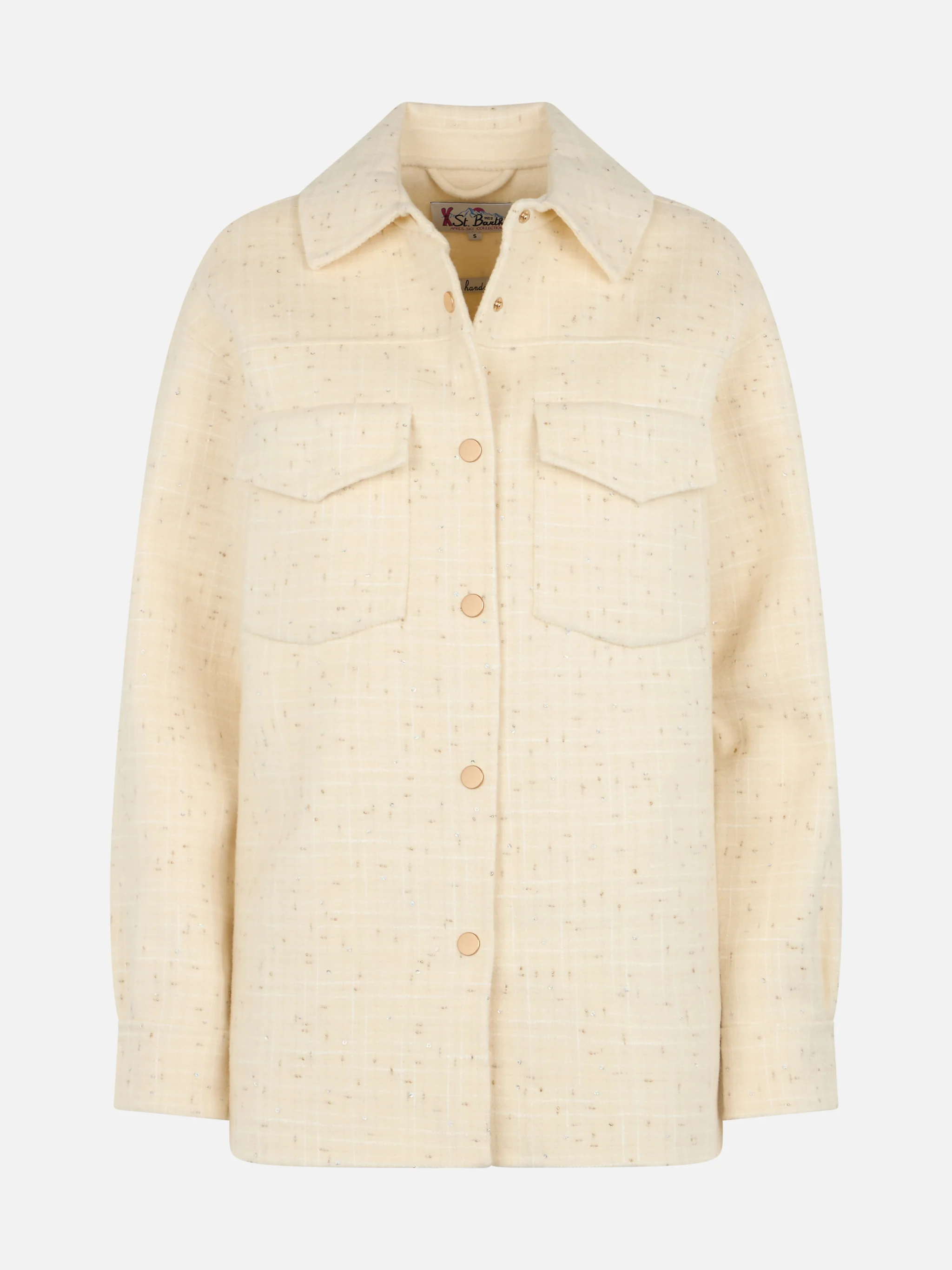 Chaqueta de tweed de lana blanca con lentejuelas para mujer de Chantel