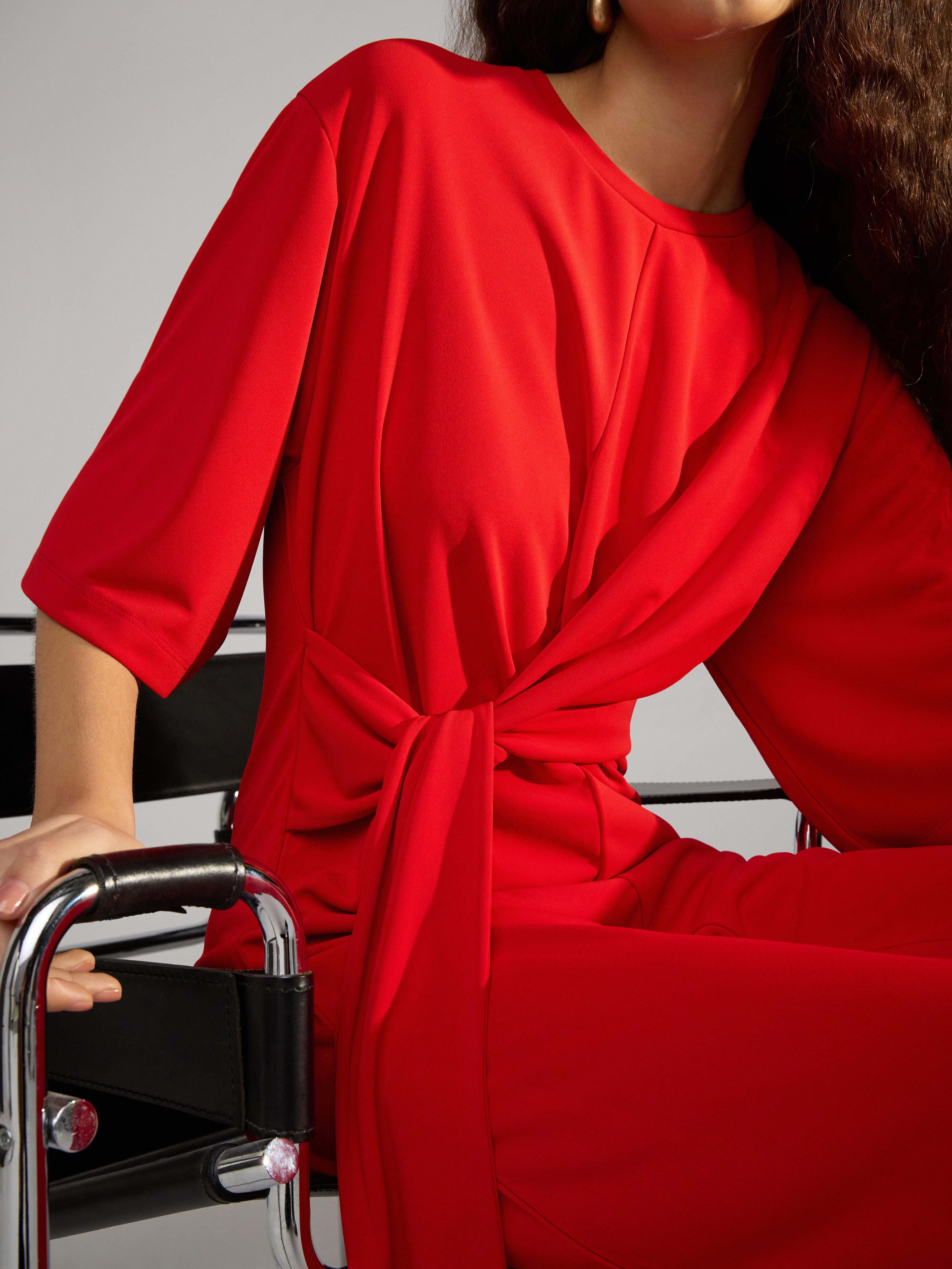 Vestido midi con detalle de lazo, rojo oscuro.