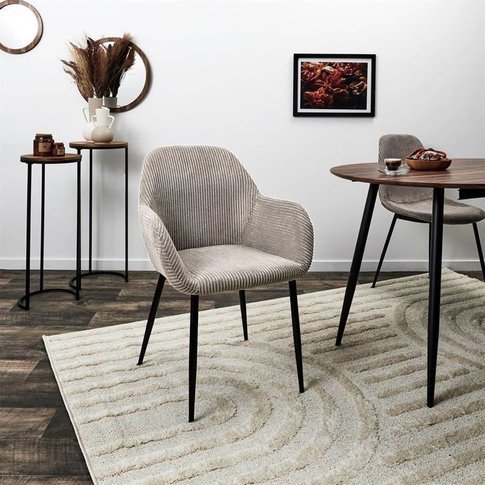 AMORY - Lot de 2 fauteuils de table en velours côtelé coloris taupe