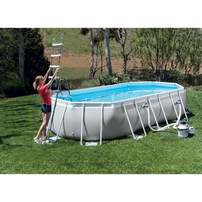 Kit de piscina tubular elevada Intex - Estructura Pris - 610 x 305 x 122 cm - Ovalada (Bomba, cubierta, alfombrilla de suelo y escalera) - 26798NP