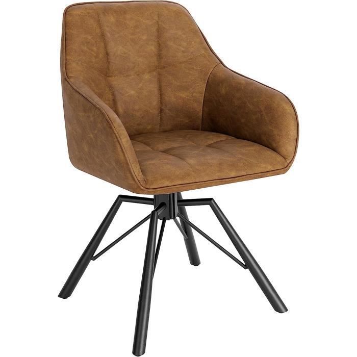 WOLTU Chaise Pivotante à 360°, Chaise Salle à Manger Scandinave, Fauteuil en Faux Cuir Vintage, Marrone Clair W0ATT0030-1