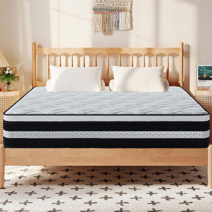 Matras 160x200 cm, 28 cm dik, traagschuim en pocketveren, 7 ondersteuningszones, ergonomisch ontwerp, gemiddelde stevigheid.