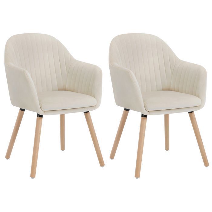 WOLTU 2 sillas de comedor para cocina, sala de estar, cafetería, asiento de terciopelo, patas de madera maciza, color crema.